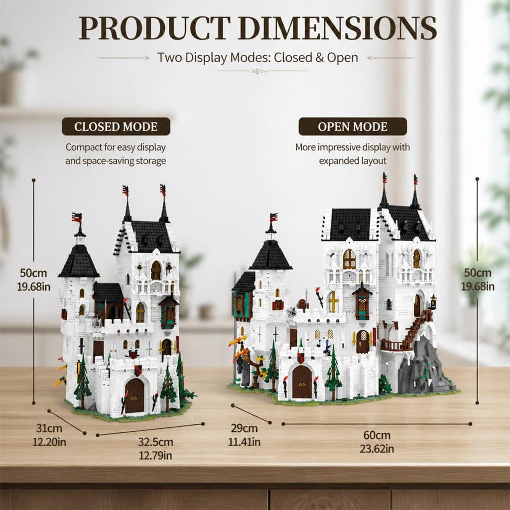 Juego de construcción de castillo blanco medieval 2 en 1 para