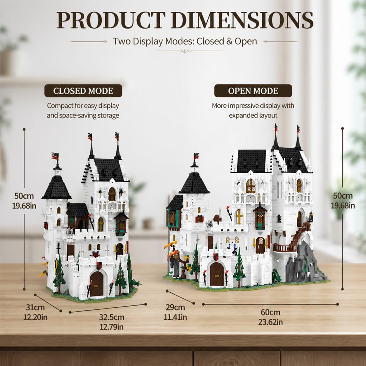Juego de construcción de castillo blanco medieval 2 en 1 para