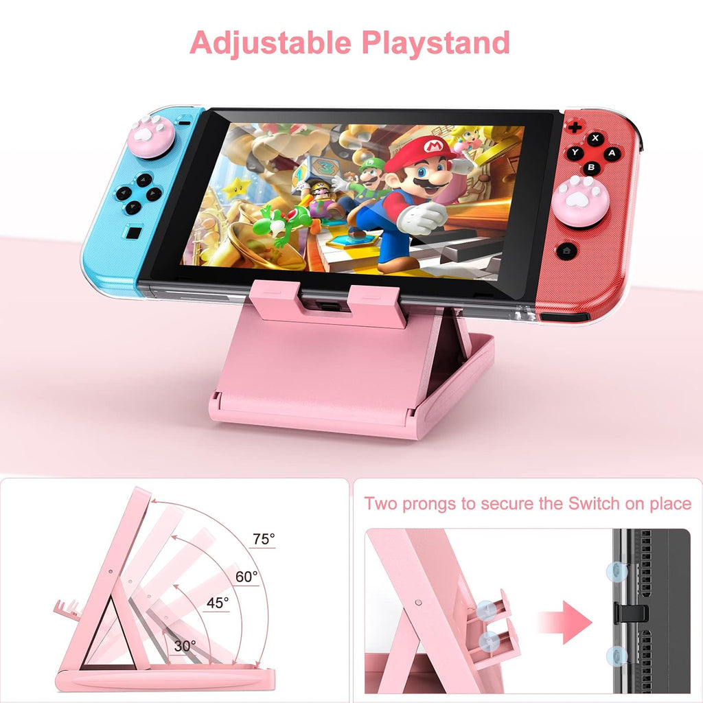 Younik Accesorios Bundle para Switch, Kit de 17 en 1 en Rosa para Niñas, Incluye estuche de transporte para Switch, soporte ajustable, estuche protector para consola Switch y J-Con Rosa