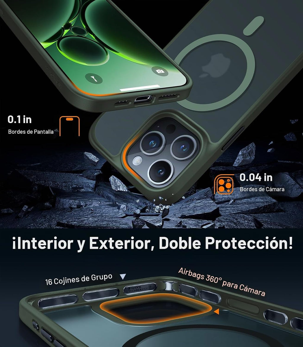 TORRAS Funda magnética a prueba de golpes para iPhone 15 Pro, grado mil