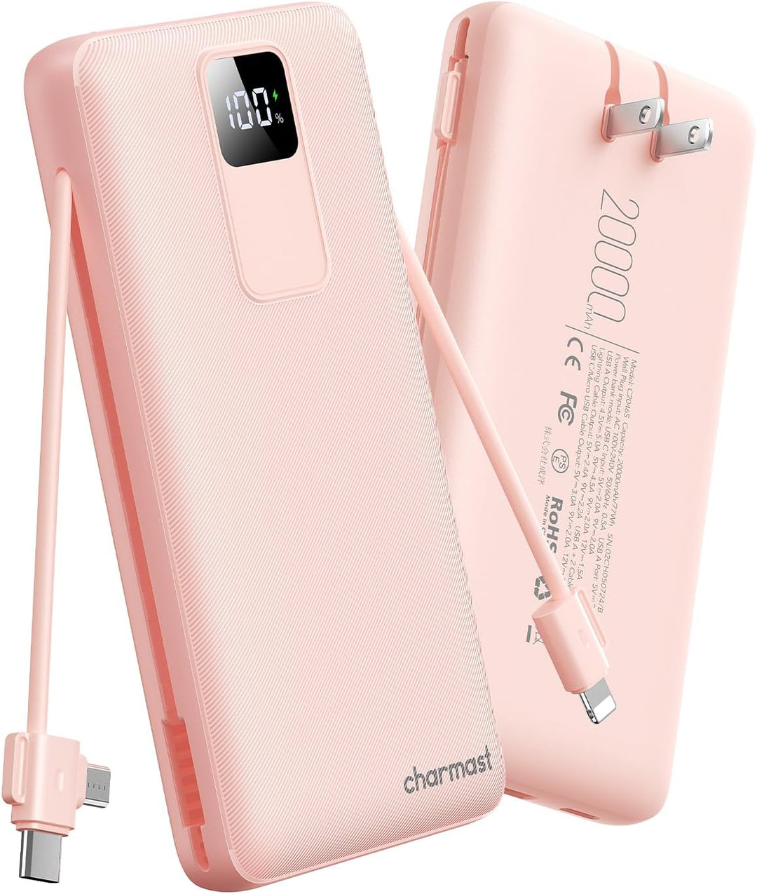 charmast Cargador portátil de 20000 mAh con enchufe de pared, carga...