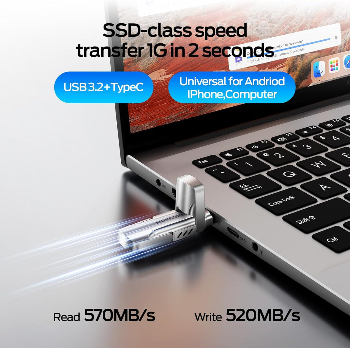 MOVE SPEED Unidad de Estado Sólido de 1TB 570MB\/s Unidad USB de Al...
