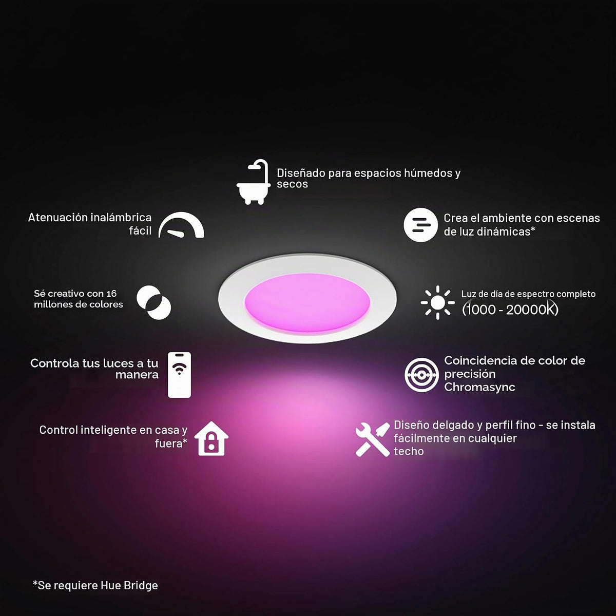 Lámpara Philips Hue Luz empotrable delgada, lámpara de techo LED empotrable