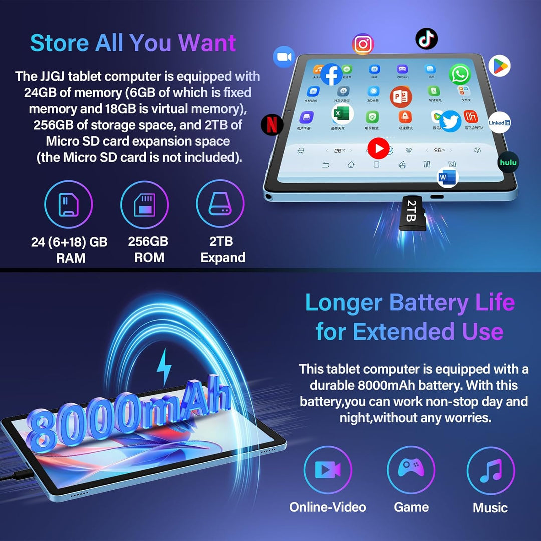 Tablet 2026 de 11 pulgadas, tableta Android 15 con teclado, 24 GB+2...