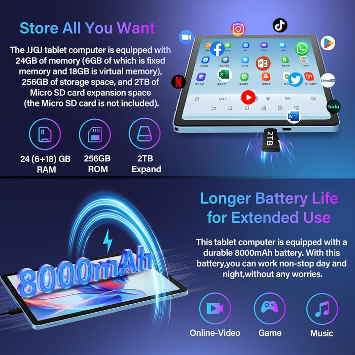 Tablet 2026 de 11 pulgadas, tableta Android 15 con teclado, 24 GB+2...