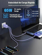 Paquete de 2 bloques de cargador de pared USB C de 65 W, adaptador de carga USB C de 3 puertos de 100 W tipo C de carga súper rápida para MacBook Pro/Air, i-Pad Pro, i-Phone 17/16/15, Galaxy S25 y más