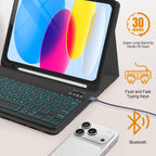 Funda con teclado Bluetooth para iPad de 10.9 pulgadas (2022), (A16) de 11ª/10ª generación de 11 pulgadas 2025 con retroiluminación de 7 colores, bonito diseño estético elegante con soporte