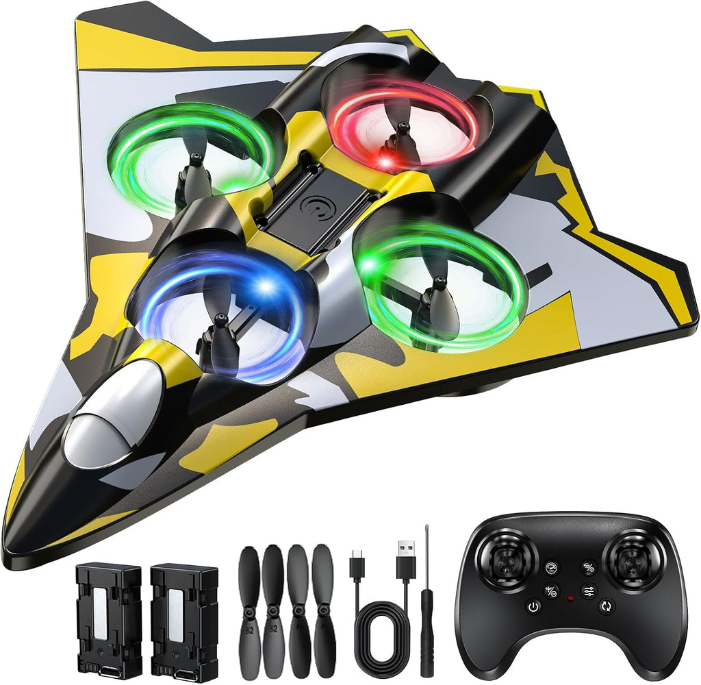 Avión de espuma Rc Planes con luces LED, avión de control remoto, avión de combate para niños y adultos de 8 a 16 años, 360 °F, rollo de acrobacias, drones para niños de 8 a 12 años, regalos