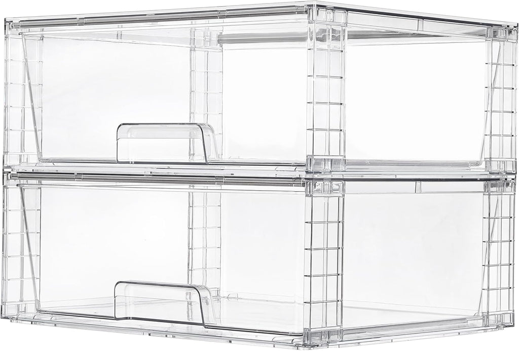 Vtopmart Paquete de 2 Cajones de Almacenamiento Grandes Apilables, Fácil de Ensamblar Organizadores de Acrílico Transparente para Baño Armario Debajo del Fregadero, Contenedores de Almacenamiento de