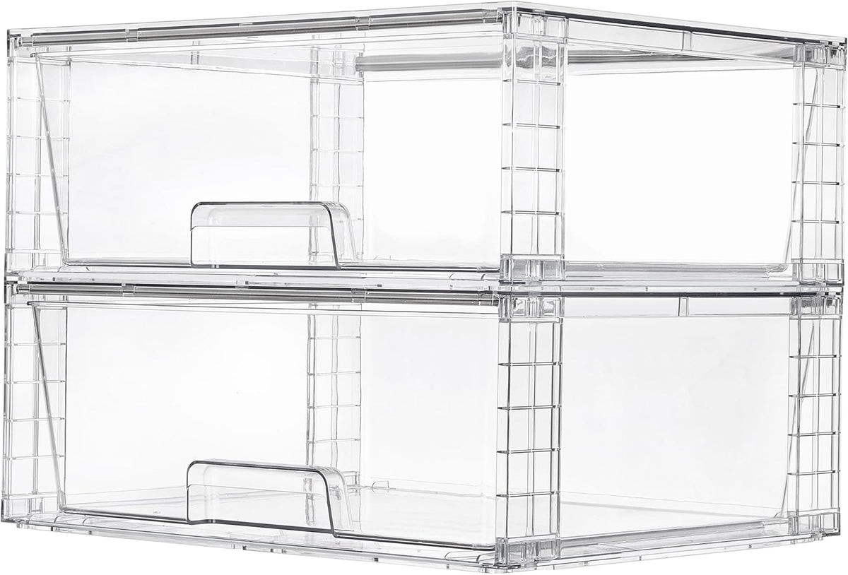 Vtopmart Paquete de 2 Cajones de Almacenamiento Grandes Apilables, Fácil de Ensamblar Organizadores de Acrílico Transparente para Baño Armario Debajo del Fregadero, Contenedores de Almacenamiento de