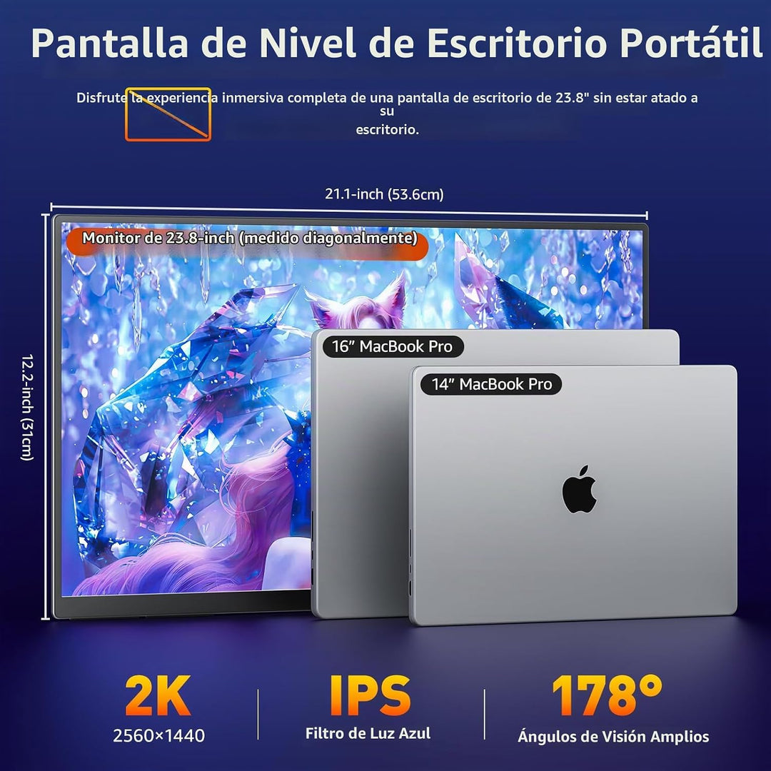 VisionOwl Monitor portátil grande de 23.8 pulgadas 2K QHD con tasa...