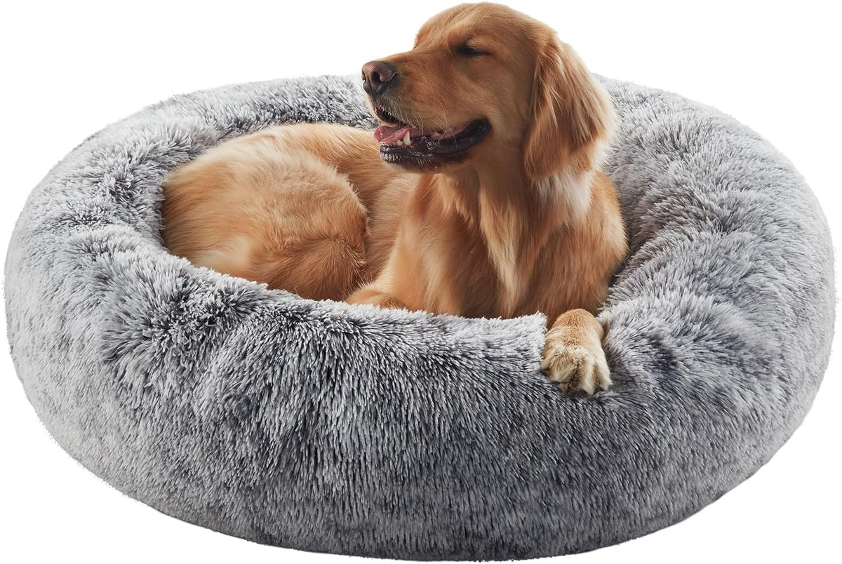 Cama de perro esponjosa de piel sintética de 36 pulgadas para