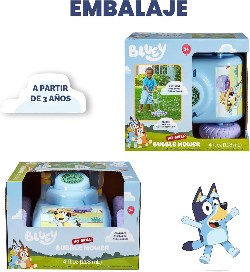 BLUEY - Cortacésped de burbujas para niños pequeños, máquina sopladora de burbujas con sonido para juguete de jardinería en interiores y exteriores, reproduce música bluey, cumpleaños, recuerdo de fiesta para niñas y niños en edad preescolar