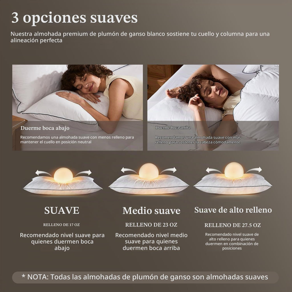 Pacific Coast Almohada de plumón de ganso blanco para dormir, tamaño medio