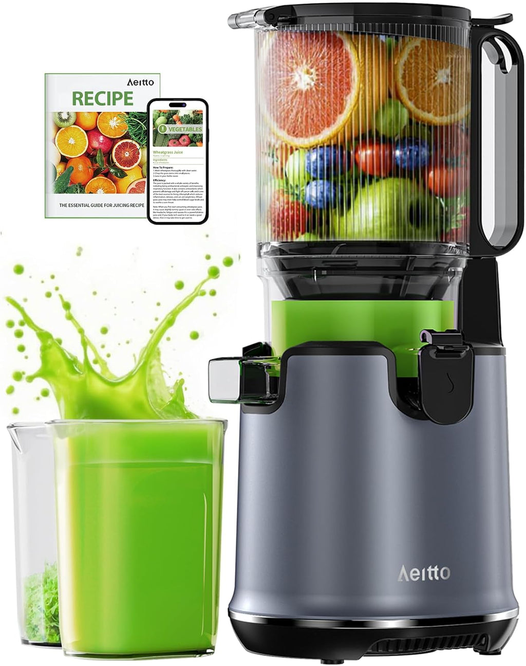 Extractor en frío Aeitto, tolva de 5.3" de boca ancha, fácil de limpiar
