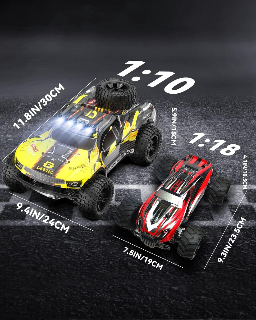DEERC 9201E 1:10 Camión a control remoto grande con luces, automóvi...
