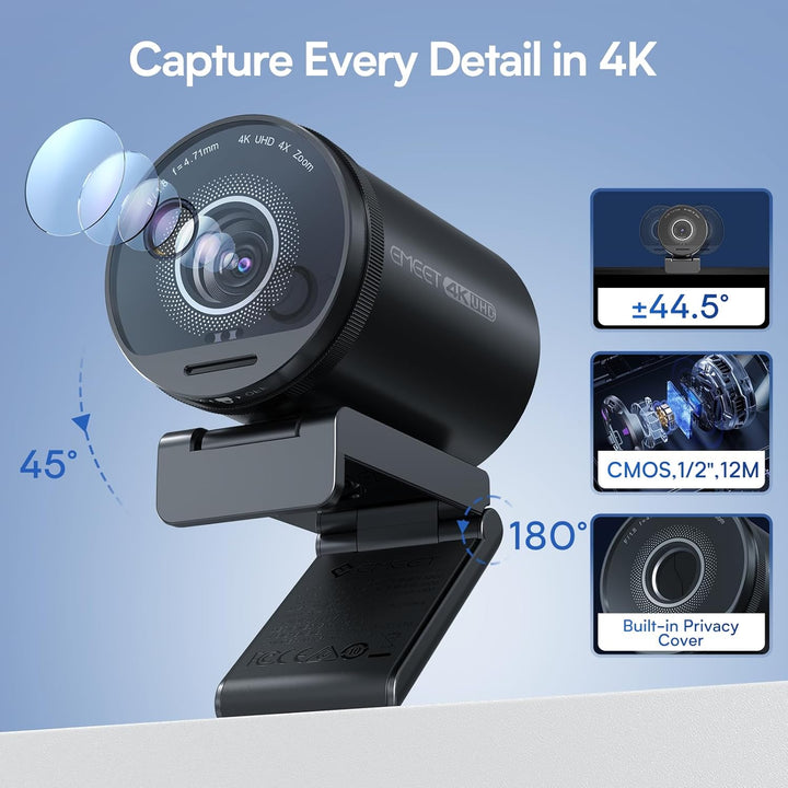 EMEET Cámara web SmartCam S800-4K para transmisión, sensor Sony de...