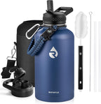 RAYMYLO - Botella de agua aislada de 64 onzas, acero inoxidable de triple pared al vacío (fría durante 48 horas), a prueba de fugas y sin BPA, jarra de agua de medio galón con asa de paracord y tapas