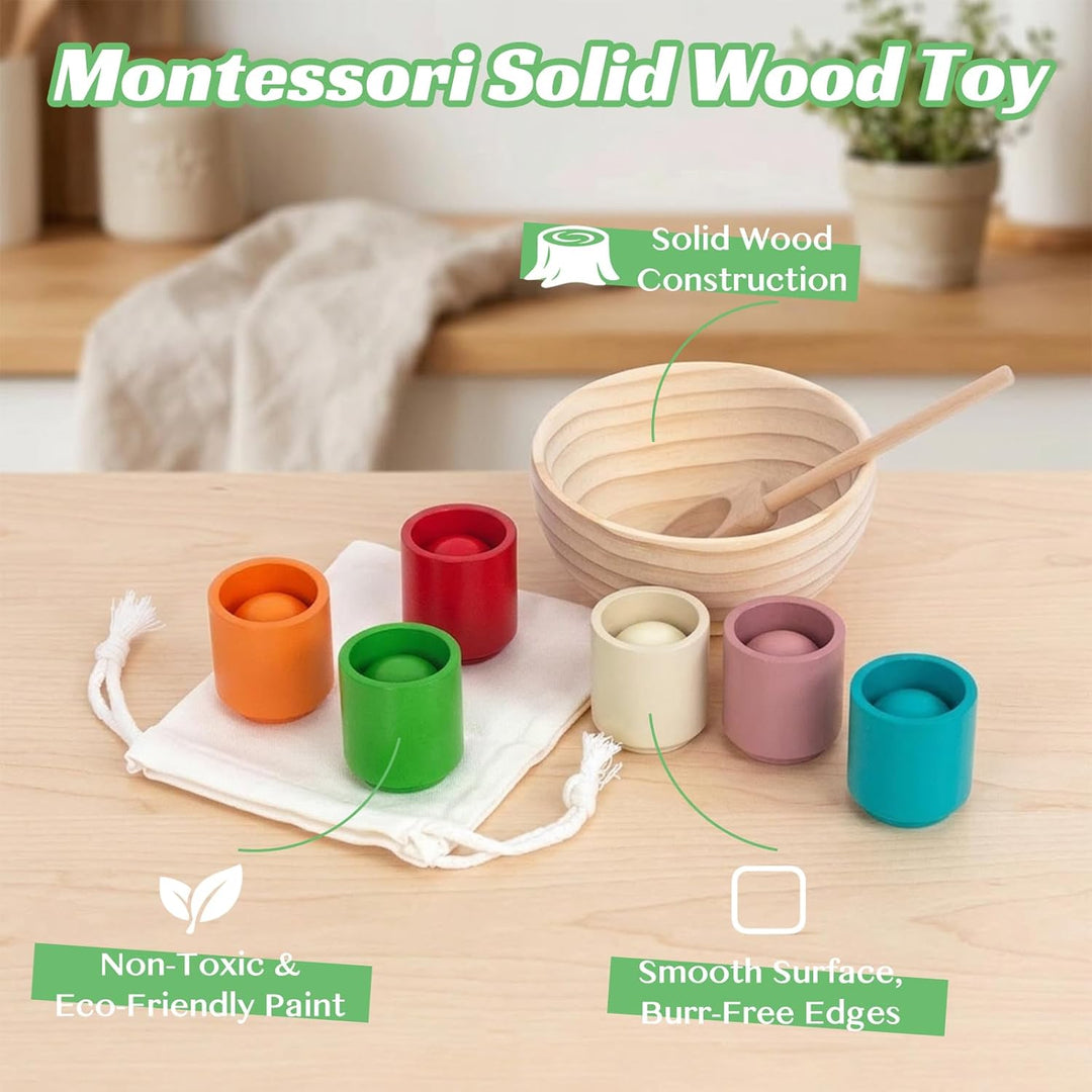 Juguetes Montessori de bolas arcoíris en vasos para niños de 3 años...