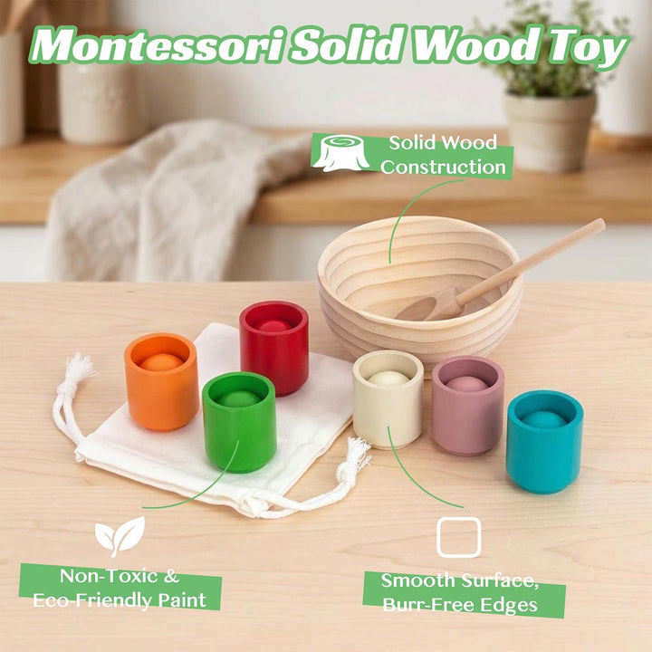 Juguetes Montessori de bolas arcoíris en vasos para niños de 3 años...