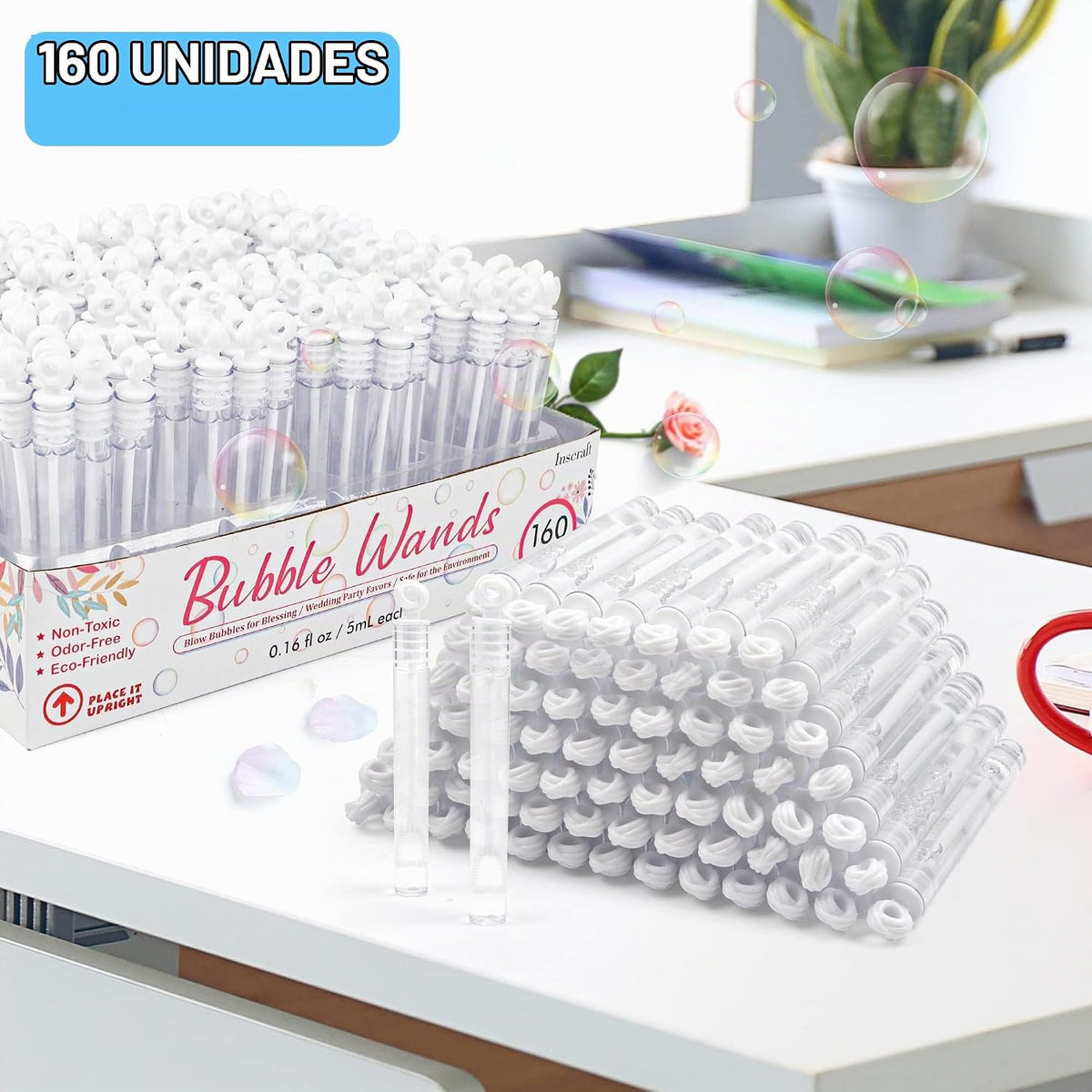 Paquete de 160 varitas de burbujas a granel, recuerdos de fiesta para bodas, aniversarios, celebraciones, graduaciones, cumpleaños, juguetes de verano para niños y adultos por Inscraft