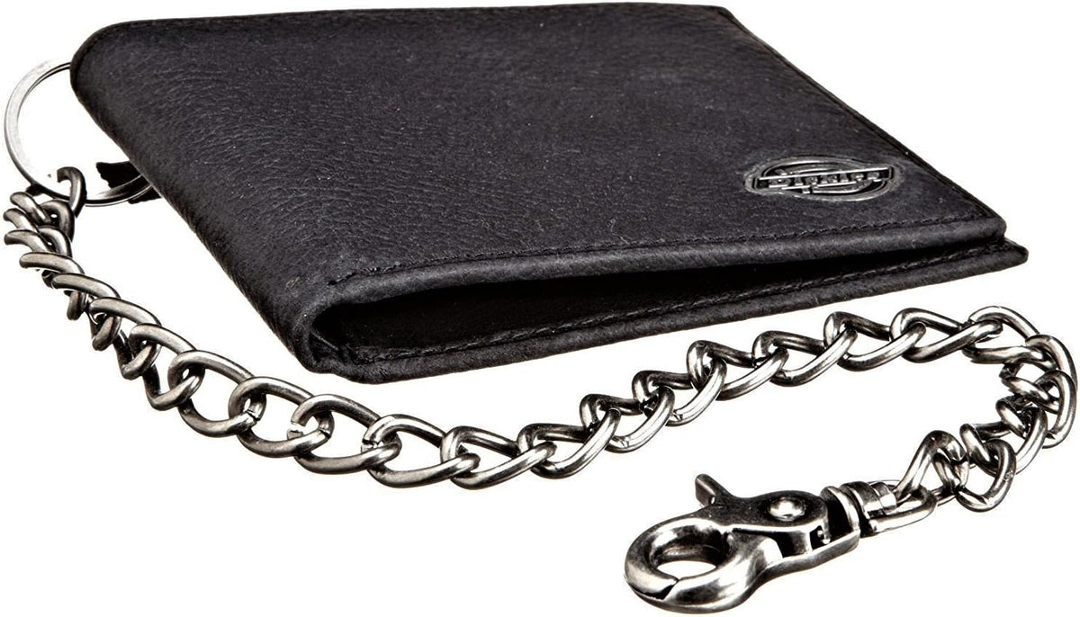 Dickies Billetera de piel con cadena plegable RFID para hombre, color negro