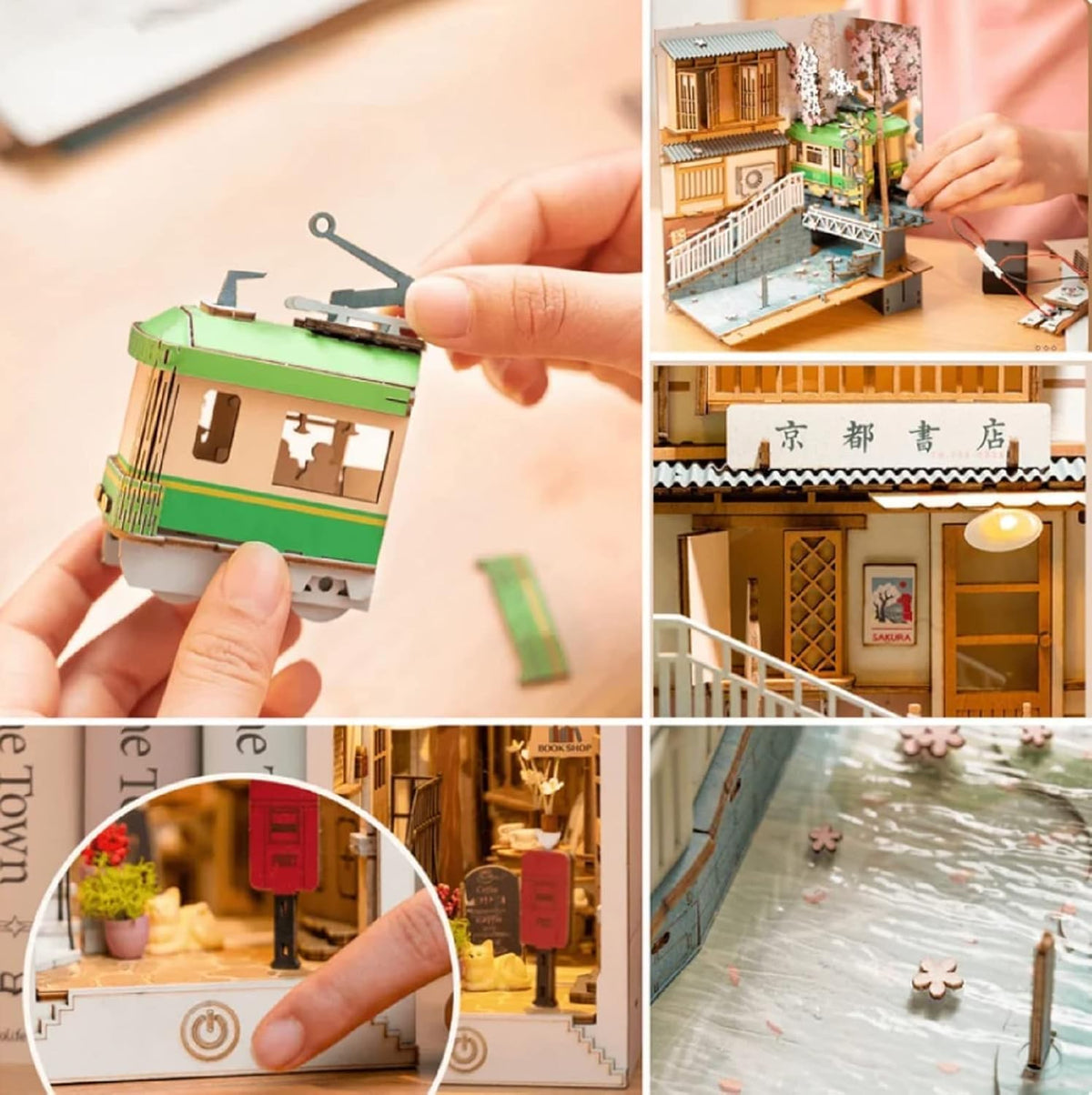 Rolife Kit de Rincón de Libros DIY Sakura Densya, Kit de Rincón de Libros en Miniatura DIY Separador de Libros Decorativo Creativo Inserto para Estantería Rompecabezas 3D para Adultos, Decoraciones de