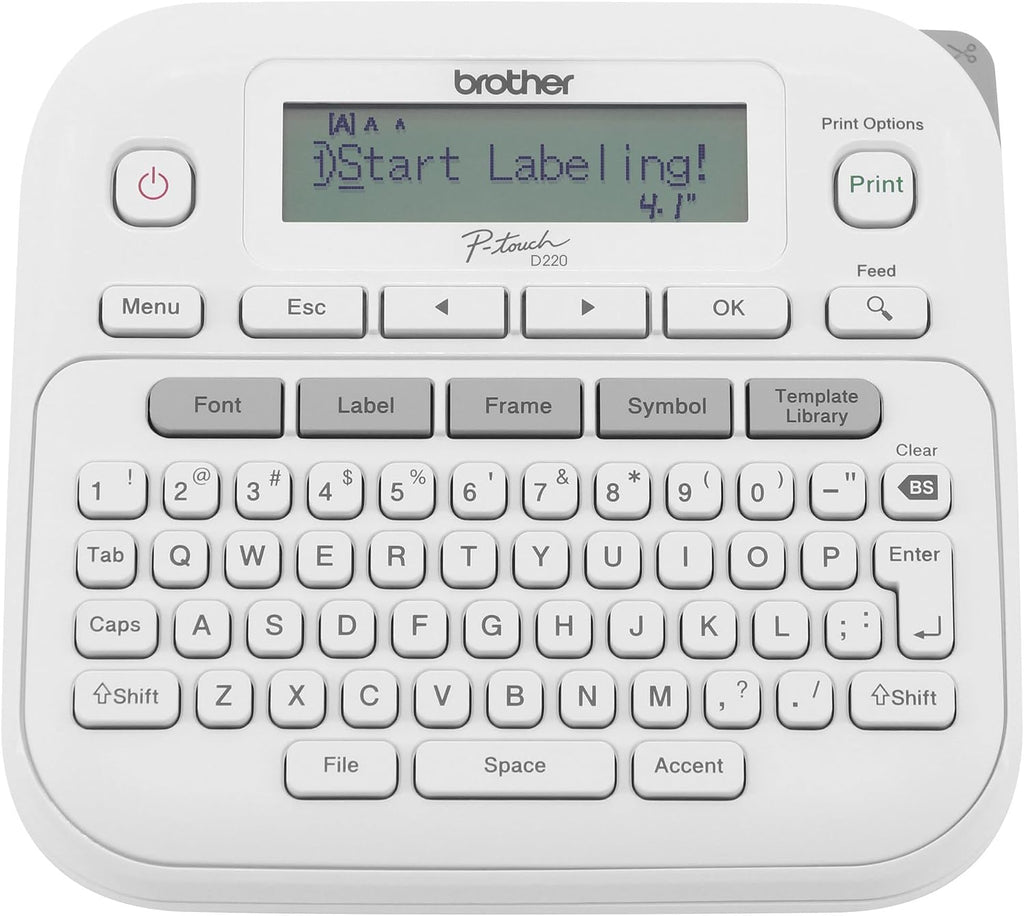 Brother P-Touch - Máquina etiquetadora PTD220, impresora térmica sin tinta para organización del hogar y la oficina, portátil y ligera, teclado QWERTY de un solo toque y 25 plantillas preestablecidas
