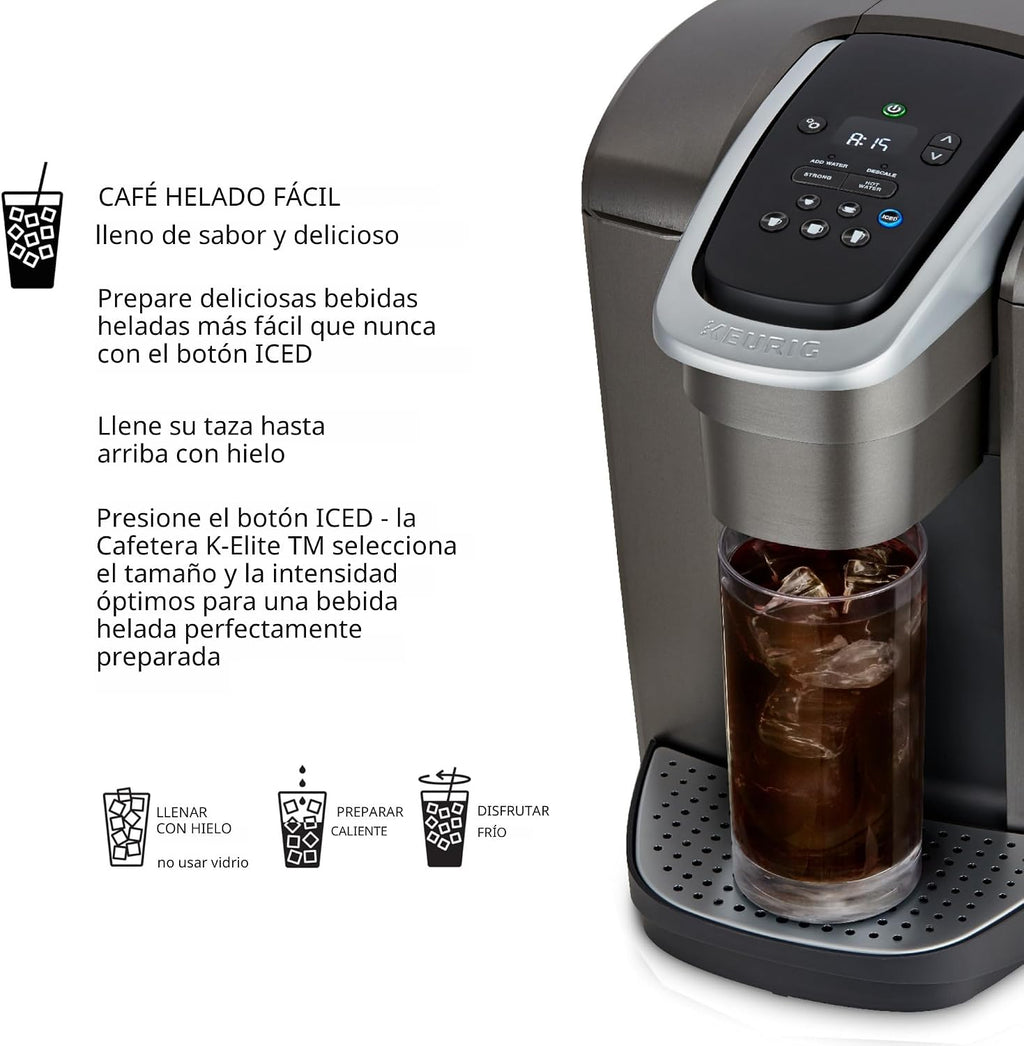 Keurig Cafetera K-Elite, cafetera de vainas K-Cup de una sola porción, con capacidad de café helado, pizarra cepillada