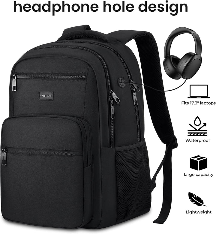 YAMTION Mochila negra para laptop para hombres y mujeres, mochila e...