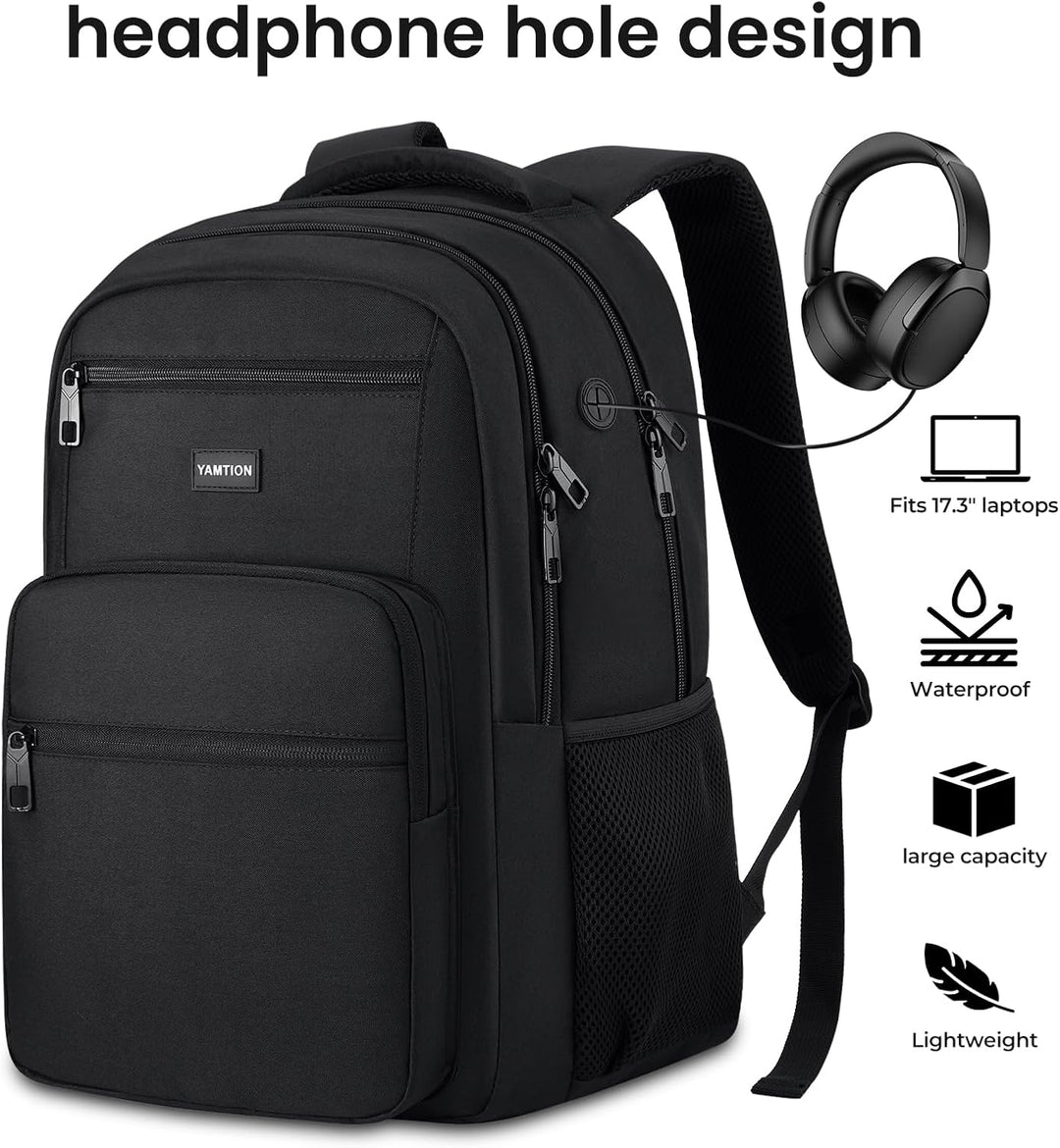 YAMTION Mochila para laptop para hombres y mujeres, mochila negra,...