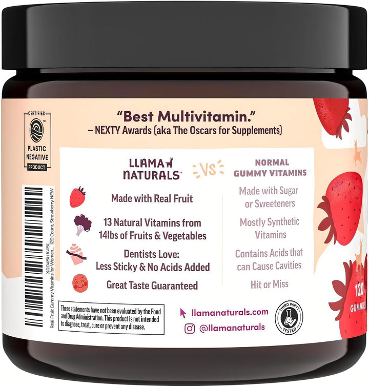 Llama Naturals Multivitamínico para mujeres, gomitas veganas y orgá...
