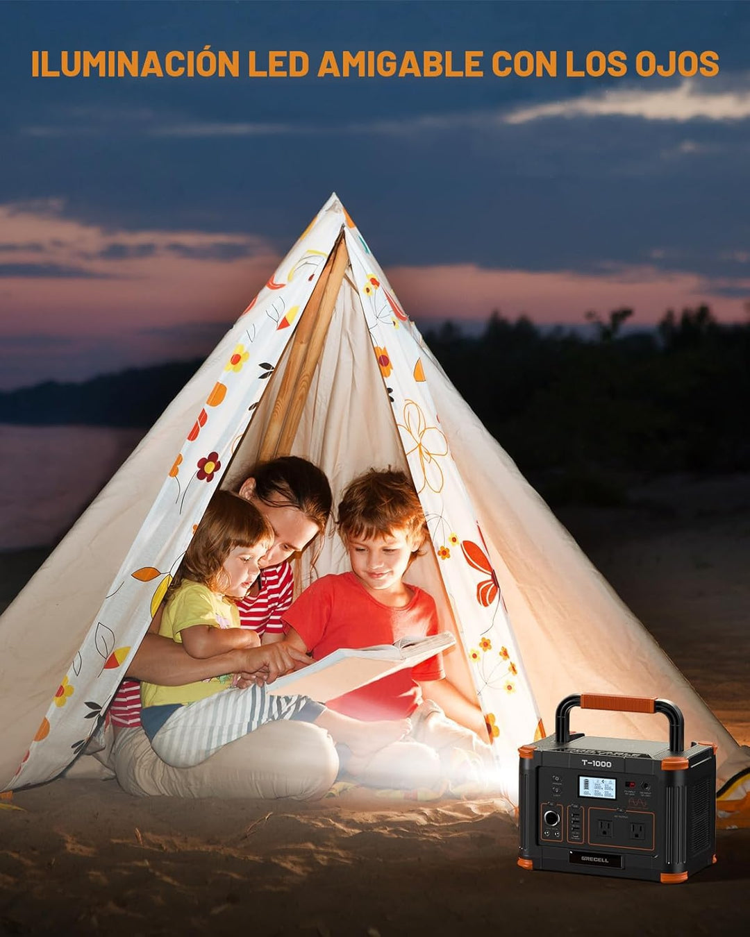 GRECELL - Generador solar portátil de 1000 W, 999 Wh con salida USB...