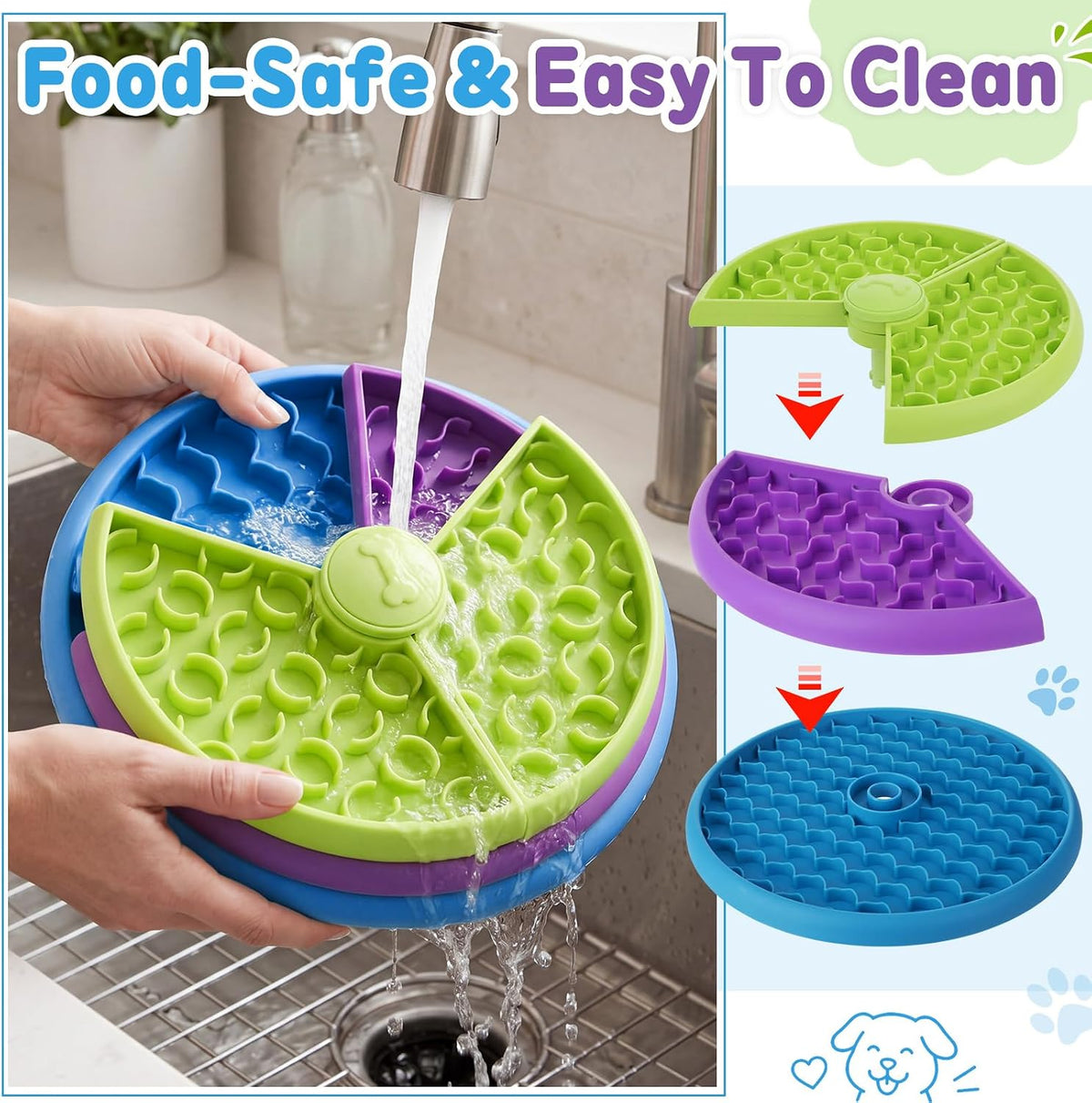 2 cuencos de alimentación lenta para perros, 3 niveles con 2 cucharas de silicona para reducir el aburrimiento y la ansiedad, antideslizante, interactivo, rompecabezas para perros, juguete de