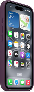 Funda de silicona Apple para iPhone 16 con MagSafe y control de cámara: funda ligera para teléfono, compatible con carga inalámbrica, acabado mate suave; Ciruela