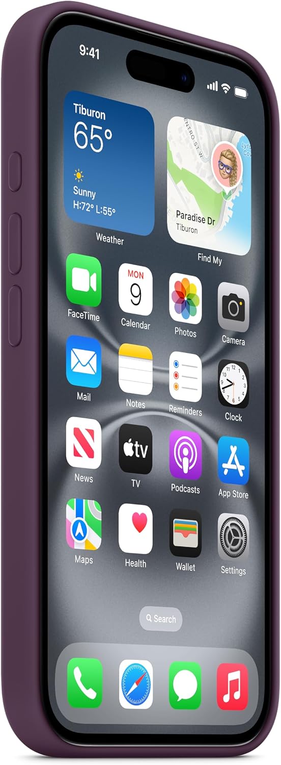 Funda de silicona Apple para iPhone 16 con MagSafe y control de cámara: funda ligera para teléfono, compatible con carga inalámbrica, acabado mate suave; Ciruela
