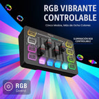 FIFINE Paquete de Mezclador de Audio para Juegos con Micrófono para Transmisión por Computadora, Set de Mezclador RGB de 4 Canales con Interfaz XLR, Alimentación Fantasma de 48V, Micrófono Dinámico
