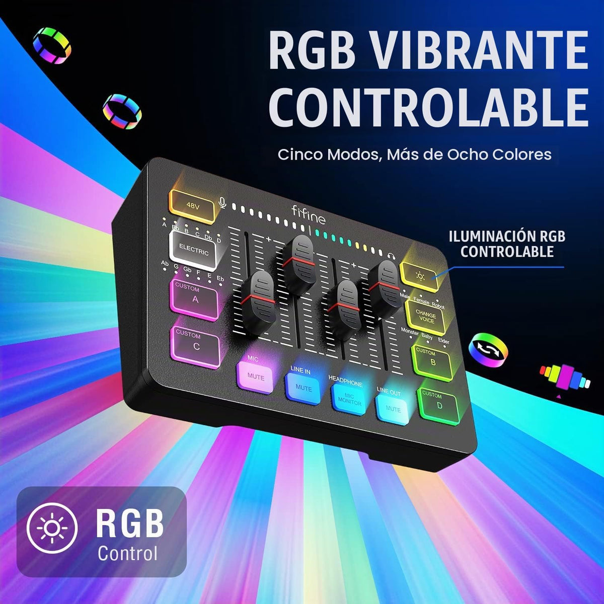 FIFINE Paquete de Mezclador de Audio para Juegos con Micrófono para Transmisión por Computadora, Set de Mezclador RGB de 4 Canales con Interfaz XLR, Alimentación Fantasma de 48V, Micrófono Dinámico