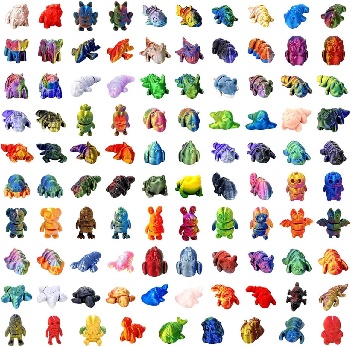 50 mini animales impresos al azar brillantes en 3D