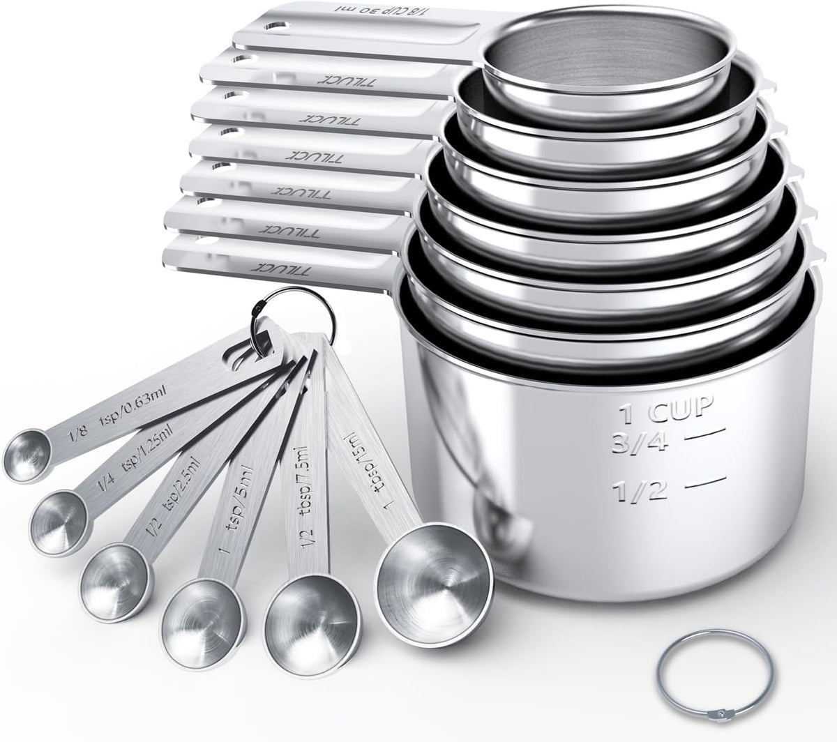 Juego de tazas y cucharas medidoras de acero inoxidable, cuchara de