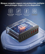Estación de carga USB C Roruite de 10 puertos con 4 cables, bloque de