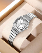 BESTKANG Relojes de cuarzo para mujer, relojes de pulsera ultrafinos con esfera pequeña, correa de acero inoxidable, fácil de leer, reloj cuadrado para mujer