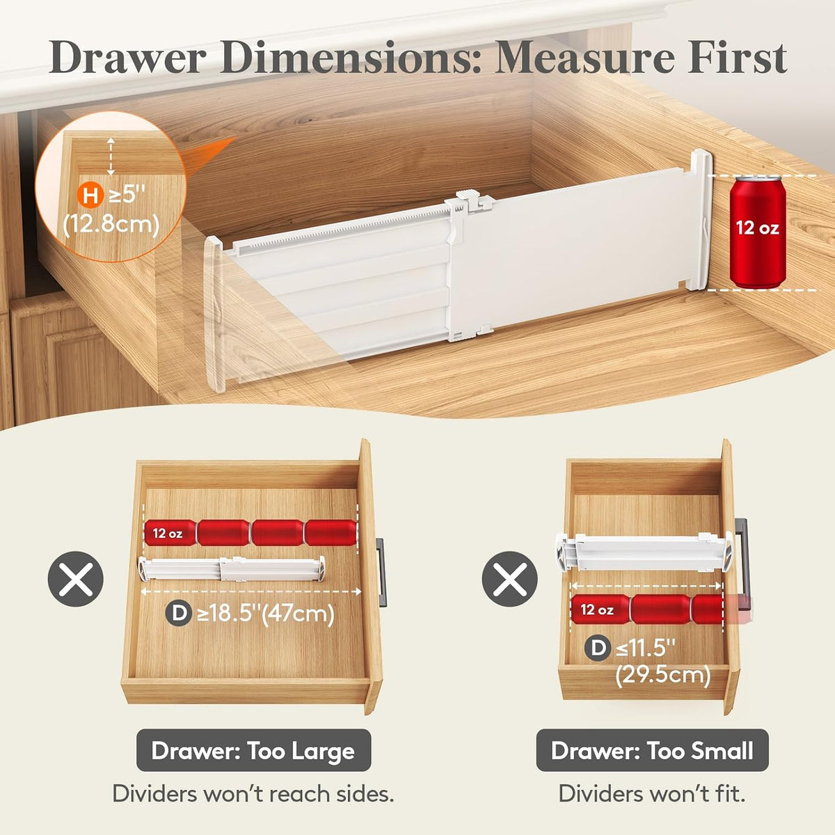 Lifewit Divisores de Cajón de 5" de Alto, Organizadores Ajustables para Cajones Profundos de Ropa