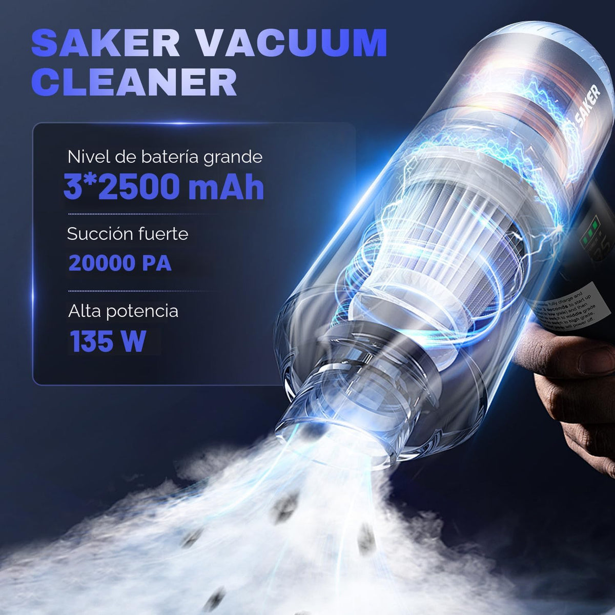 Saker 4 en 1 Aspiradora de Mano para Auto Portátil, Inalámbrica, 20000Pa HL157, Azul