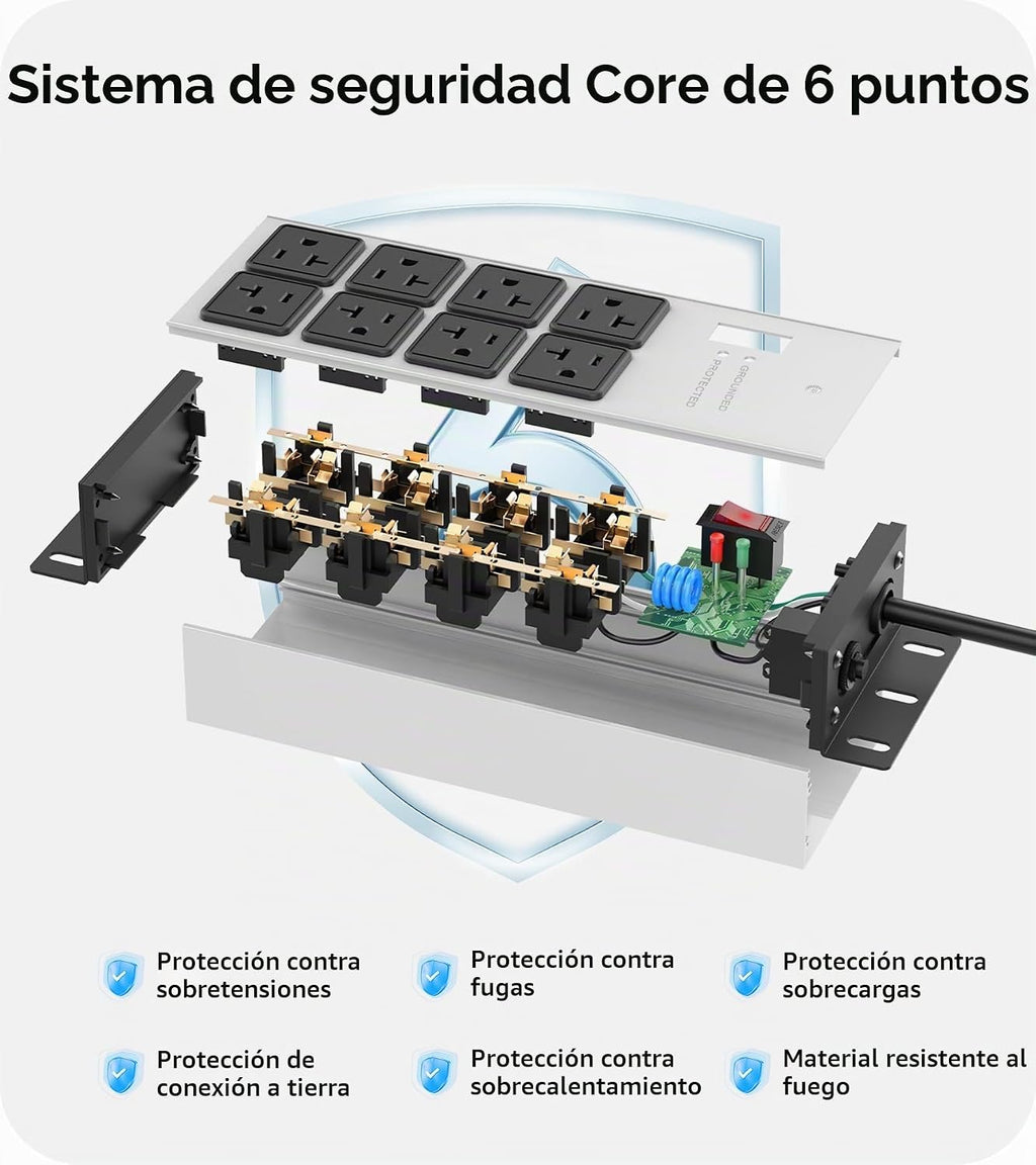 CCCEI Regleta de alimentación resistente calibre 12, GFCI, 8 puertos. Gris