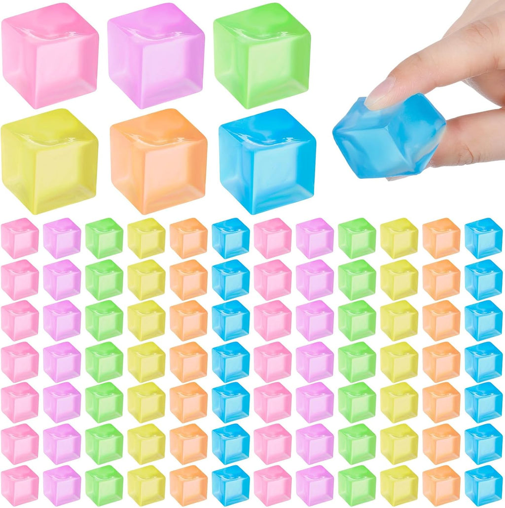 Simgoing 96 Pcs Ice Cube Balls Bulk, Square Fidget Toys, 6 Colors