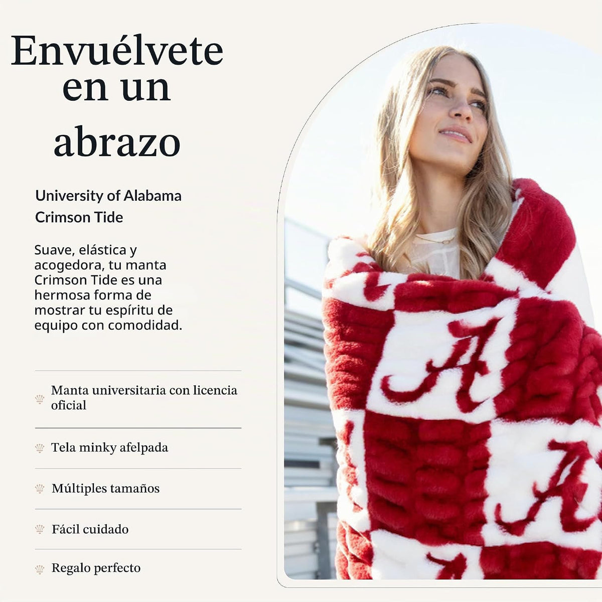 Minky Couture Manta de abrazos de felpa extra, Alabama Crimson Tide, adulto