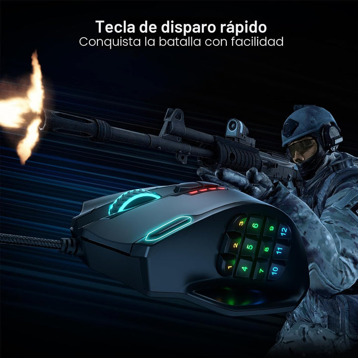 Redragon M908 Impact RGB LED MMO ratón para juegos con 12 botones l...