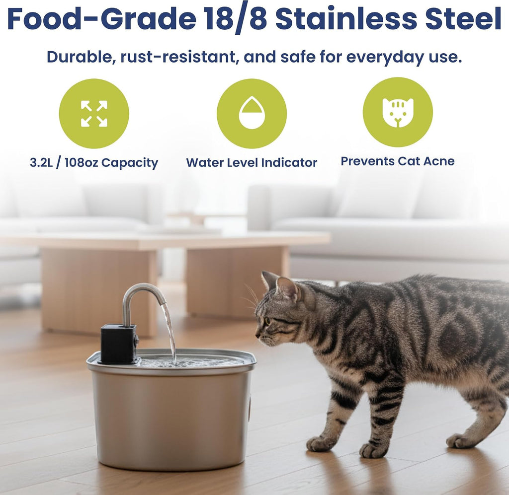 PawsPik Fuente de agua automática inalámbrica para perros y gatos, acero