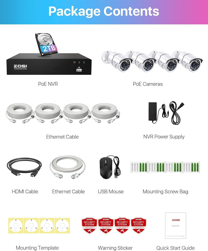 ZOSI Sistema de cámara de seguridad PoE de 8 canales de 5 MP, NVR H...